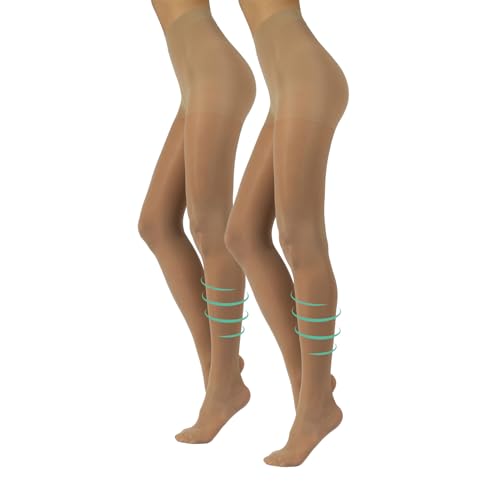 CALZITALY Stützstrumpfhose mit starker Kompression 10 mm/Hg, Feine Kompressionsstrumpfhosen Damen, S, M, L, XL, Schwarz, Hautfarbe, Blau, 70 DEN, Made in Italy (XL, 2 X Natural Tan) von CALZITALY