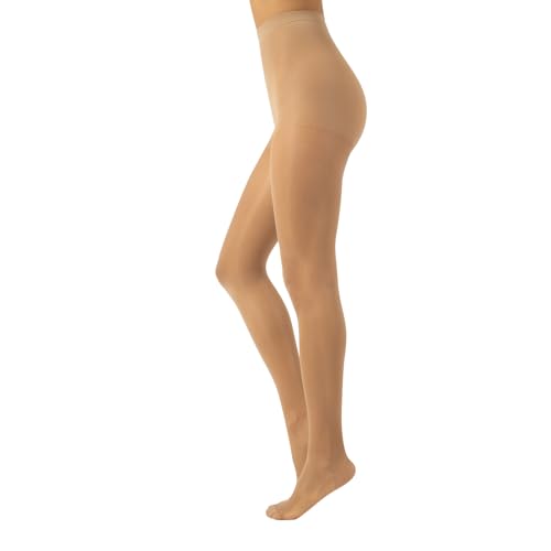 CALZITALY Stützstrumpfhose mit starker Kompression 10 mm/Hg, Feine Kompressionsstrumpfhosen Damen, S, M, L, XL, XXL, 3XL, 4XL, 70 DEN, Made in Italy (L, Natural Tan) von CALZITALY