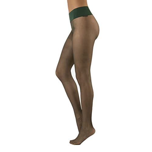 CALZITALY Trasparente Strumpfhose, Nahtlose Strumpfhose, gepunktet Strumpfhosen Damen, S, M, L, XL, XXL, Schwarz, Blau, Hautfarbe, Sun, Tan, 15 DEN, Made in Italy (L-XL, Verde Bosco) von CALZITALY