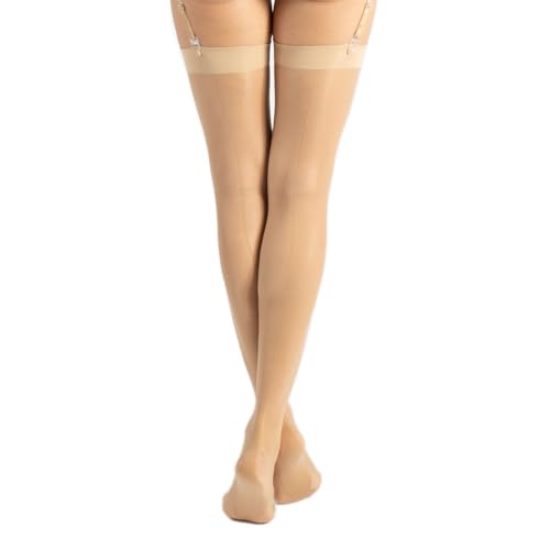 CALZITALY Feine Strapsstrümpfe mit hinterer Naht, Unsichtbare Strumpfhose Damen | S, M, L, XL, 2XL, 3XL, 4XL | Schwarz, Hautfarbe, Weiß, Elfenbein | 15 DEN | Made in Italy (M/L, Beige) von CALZITALY