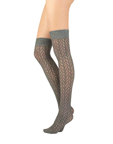CALZITALY Gestrickte Overknee Strümpfe aus Baumwolle mit Rippenmuster | Grau, Blau, Schwarz, Beige | 300 Den | Made in Italy (Chevron - Grau) von CALZITALY