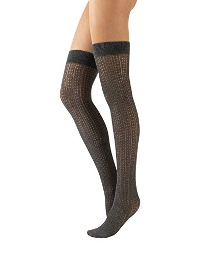 CALZITALY Gestrickte Overknee Strümpfe aus Baumwolle mit Rippenmuster | Grau, Blau, Schwarz, Beige | 300 Den | Made in Italy (RIPPE - Grau) von CALZITALY