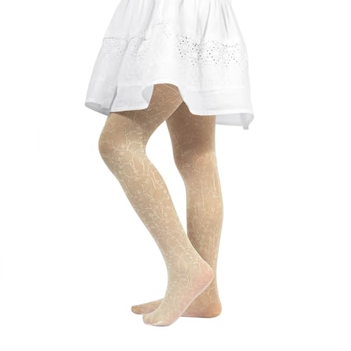 CALZITALY PACK 1/2 Mädchen Strumpfhosen mit Spitzen und Blumenmuster – 40 DEN | Weiß, Beige | 2/3, 4/6, 6/8, 8/10, 10/12, 12/14 Jahre | Made in Italy (2/3 Jahre, Beige) von CALZITALY
