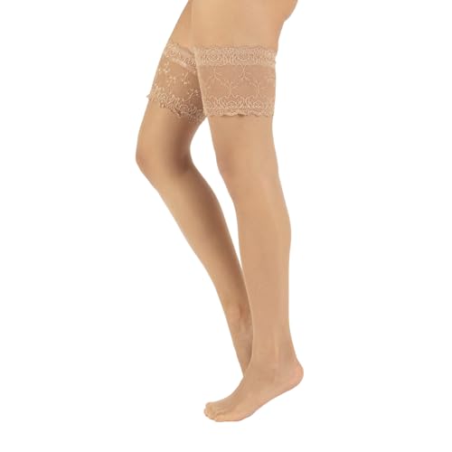 CALZITALY Feine Halterlose Strümpfe Hochzeit mit Spitzenbund | Weiß, Elfenbein, Hautfarbe | S, M/L | 15 DEN | Made in Italy (S, Beige) von CALZITALY