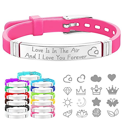 CAMAL Armband mit Gravur, Verstellbares Silikon Armband mit ID-Tag Aus Edelstahl, Personalisiertes Armband für Familie Paar Freunde (Rose Rot) von CAMAL