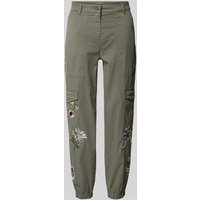 Cambio Tapered Fit Cargohose mit floralem Stitching Modell 'CARO' in Khaki, Größe 44 von CAMBIO