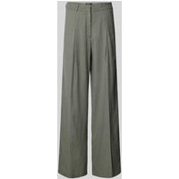 Cambio Wide Leg Leinenhose mit Bundfalten Modell 'MIRA' in Khaki, Größe 40 von CAMBIO