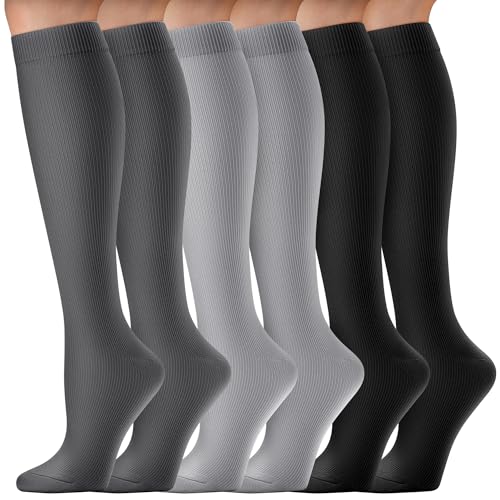 CAMBIVO Kompressionsstrümpfe Damen Herren 6 Paar, Stützstrümpfe, Kompressionssocken 8-15 mmHg, Compression Socks für Sport, Arbeit, Flug, Reise, Schwangerschaft, Erholung, Alltag von CAMBIVO