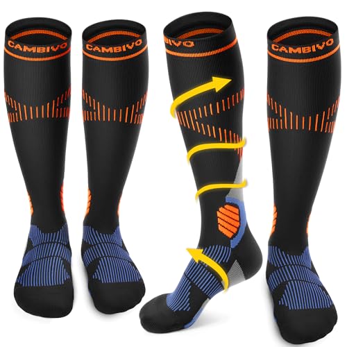 CAMBIVO Kompressionsstrümpfe Herren Damen 2 Paar, Stützstrümpfe 15-20 mmHg, Gepolsterte Kompressionssocken, Compression Socks, Atmungsaktiv Socken für Sport, Reise, Flug, Schwellung, Alltag von CAMBIVO