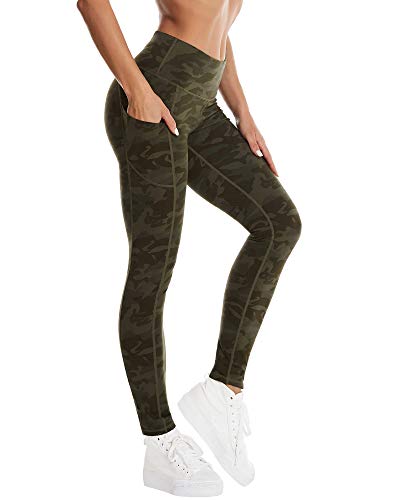 CAMBIVO Leggings Damen High Waist Camouflage, Golfhosen Sport Leggins Damen Lang mit Handytasche, Sporthose Yogahose Atmungsaktiv & Blickdicht für Fitness, Yoga, Training, Casual von CAMBIVO