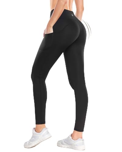 CAMBIVO Sport Leggings Damen High Waist, Sporthose Damen Lang mit Handytaschen, Laufhose Yogahose Damen Push Up Blicklicht Schwarz für Yoga, Fitness, Freiheit von CAMBIVO