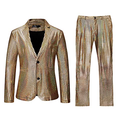2PCS Herren Anzüge Regular Fit Disco Sets Jacke und Hose Mode Gradient Sequin Metallic Anzug Hochzeit Formal Kleid Custume von CAMDOM