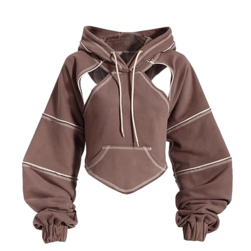 CAMDOM Damen Cool Girl Hoodie Gothic Punk Langarm Jacke Mode Street Style Sweatshirt, braun, 36 von CAMDOM