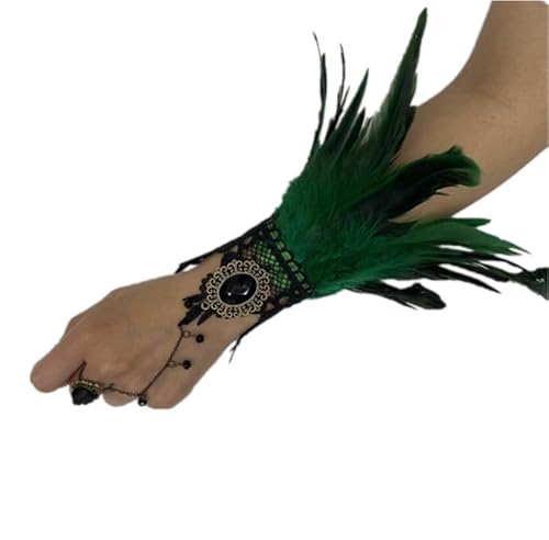 CAMDOM Damen Feder Spitze Lange Handschuhe Steampunk Retro Fingerlose Gothic Manschette Cosplay Kostüm Party Handschuhe, grün, One size von CAMDOM