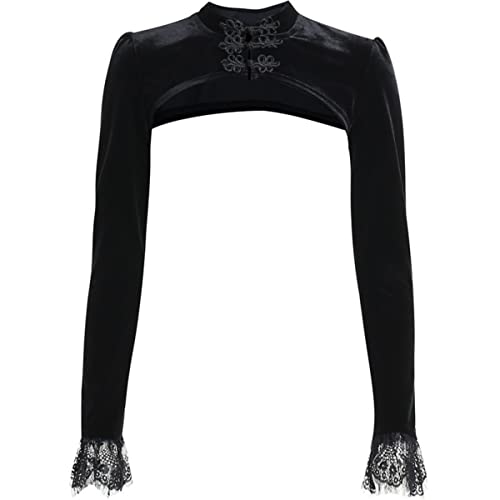 CAMDOM Damen Gothic Vintage Disc Schnalle Stehkragen Crop Top Sexy Hollow Out Langarm Spitze Top, Schwarz, M CAMDOM Damen Gothic Vintage Disc Schnalle Stehkragen Crop Top Sexy Hollow Out Langarm Spitze Top, Schwarz, M von CAMDOM