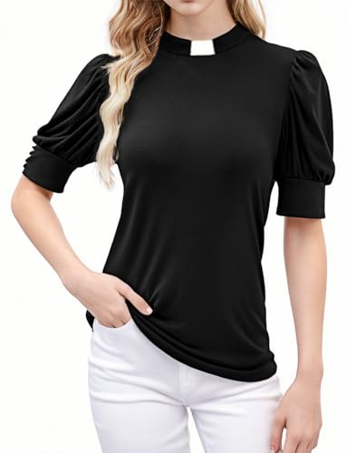 CAMDOM Damen Kirche Klerus Hemd Tab Kragen Kurze Puffärmel mit Manschettenknöpfen Bluse Top CAMDOM Damen Kirche Klerus Hemd Tab Kragen Kurze Puffärmel mit Manschettenknöpfen Bluse Top von CAMDOM