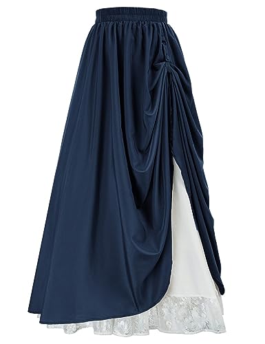 CAMDOM Damen Renaissance Rock,Mittelalterlich Elastische Taille A-Linie Rock,Doppellagig Spitze Langes Viktorianisches Kleid von CAMDOM