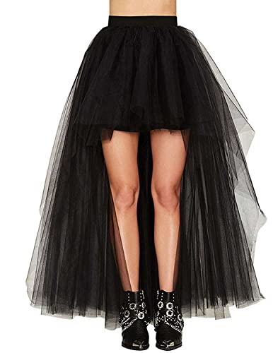 CAMDOM Damen Steampunk High Low Irregular Tutu Rock Asymmetrisch Layered Mesh Tüll High Waist Schwalbenschwanz Rock, Schwarz, Einheitsgröße CAMDOM Damen Steampunk High Low Irregular Tutu Rock Asymmetrisch Layered Mesh Tüll High Waist Schwalbenschwanz Rock, Schwarz, Einheitsgröße von CAMDOM