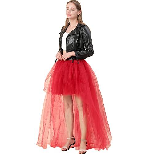 CAMDOM Damen Steampunk High Low Irregular Tutu Rock Asymmetrisch Layered Mesh Tüll High Waist Schwalbenschwanz Rock, burgunderfarben, Einheitsgröße von CAMDOM
