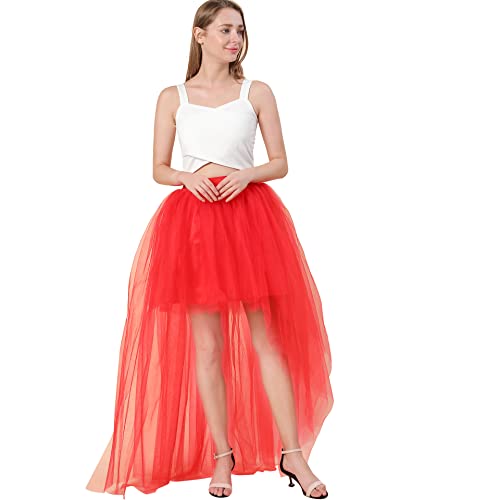 CAMDOM Damen Steampunk High Low Irregular Tutu Rock Asymmetrisch Layered Mesh Tüll High Waist Schwalbenschwanz Rock, rot, Einheitsgröße von CAMDOM