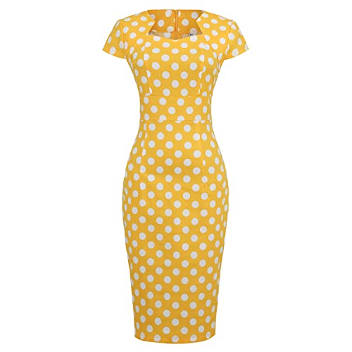 CAMDOM Frauen Elegant Bodycon Kleid 50er Jahre Vintage Bleistift Kleid Slim Business Büro Kleid für Arbeit, gelb, Small von CAMDOM