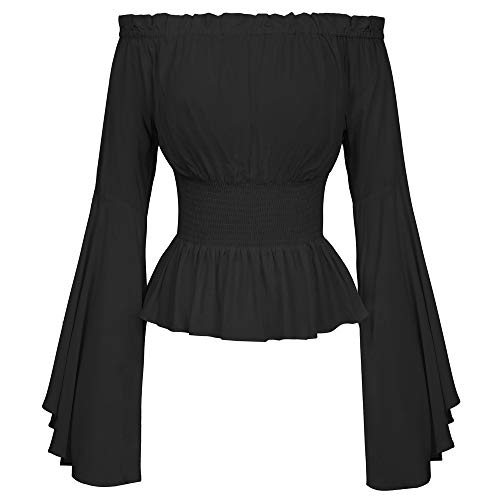 CAMDOM Frauen Renaissance Mittelalter Tops Glocke Langarm Schulterfrei Gothic Shirt Abend Party Blusen, Schwarz, X-Large von CAMDOM