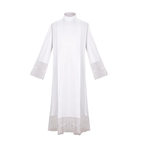 CAMDOM Katholische Kirche Priester ALB Weiß Leinen Spitze plissiert Vestment Robe von CAMDOM