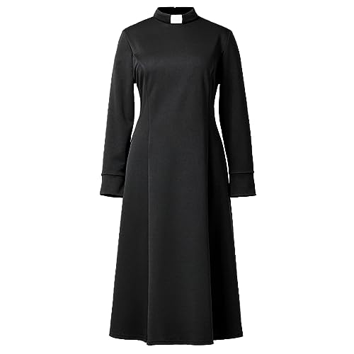 CAMDOM Katholische Kirche Priester Kleid für Frauen Herbst Winter Langarm Lose Elegantes Kleid mit Schlaufe Einsatz Stehkragen von CAMDOM