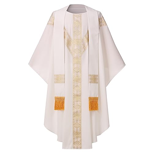 CAMDOM Liturgische Robe Gewand für Katholische Priester Celebrant Chasuble mit Stickerei für Church Father Ärmellos Mass Vestment bei Sakramenten Priestergewand Messgewand für Ministranten von CAMDOM