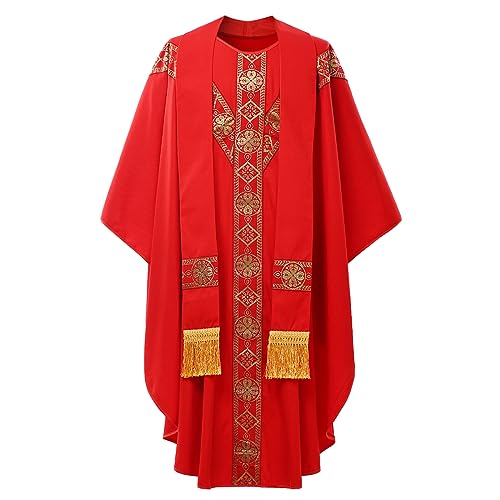 CAMDOM Liturgische Robe Gewand für Katholische Priester Celebrant Chasuble mit Stickerei für Church Father Ärmellos Mass Vestment bei Sakramenten Priestergewand Messgewand für Ministranten von CAMDOM