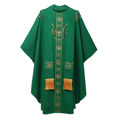 CAMDOM Liturgische Robe Gewand für Katholische Priester Celebrant Chasuble mit Stickerei für Church Father Ärmellos Mass Vestment bei Sakramenten Priestergewand Messgewand für Ministranten von CAMDOM