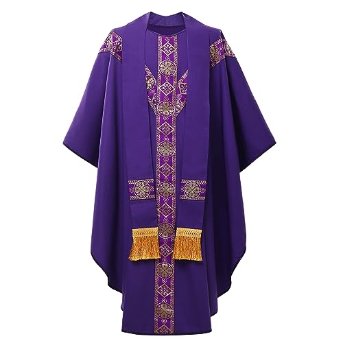 CAMDOM Liturgische Robe Gewand für Katholische Priester Celebrant Chasuble mit Stickerei für Church Father Ärmellos Mass Vestment bei Sakramenten Priestergewand Messgewand für Ministranten von CAMDOM