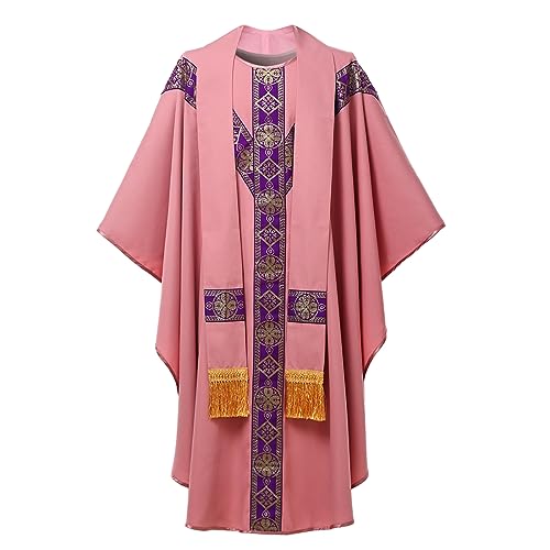 CAMDOM Liturgische Robe Gewand für Katholische Priester Celebrant Chasuble mit Stickerei für Church Father Ärmellos Mass Vestment bei Sakramenten Priestergewand Messgewand für Ministranten von CAMDOM