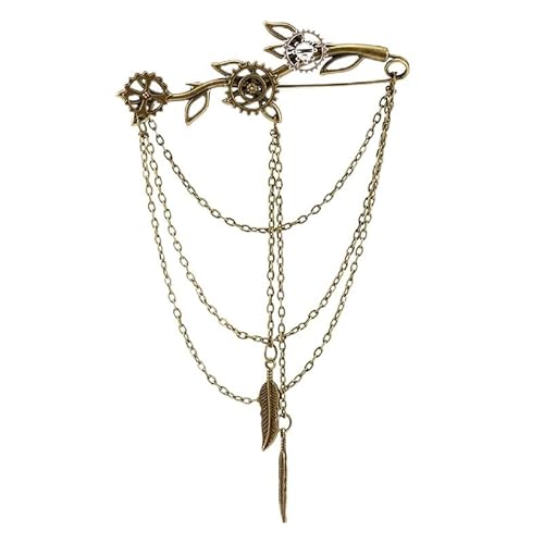 CAMDOM Steampunk Gothic Brosche Anstecknadel Metall Getriebe Quaste Kette Brosche Pin für Frauen Männer Ehemann Geschenke, Einheitsgröße, Metall von CAMDOM
