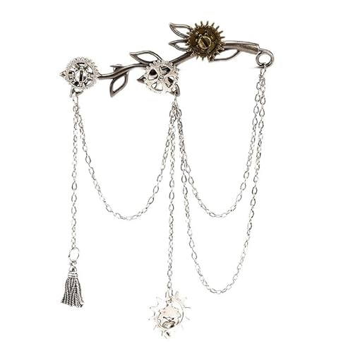 CAMDOM Steampunk Gothic Brosche Anstecknadel Metall Getriebe Quaste Kette Brosche Pin für Frauen Männer Ehemann Geschenke, Einheitsgröße, Metall von CAMDOM