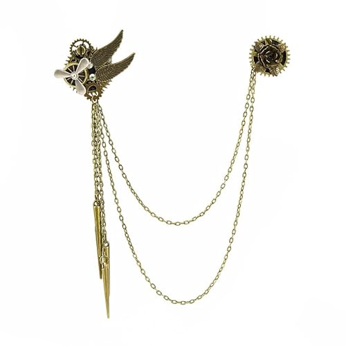 CAMDOM Steampunk Gothic Brosche Anstecknadel Metall Getriebe Quaste Kette Brosche Pin für Frauen Männer Ehemann Geschenke, Einheitsgröße, Metall von CAMDOM