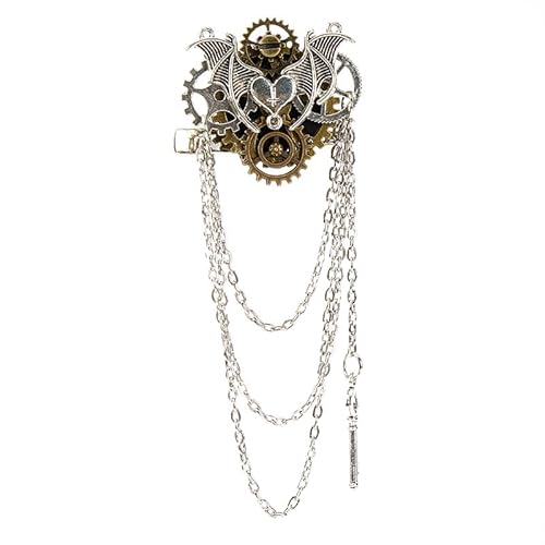 CAMDOM Steampunk Gothic Brosche Anstecknadel Metall Getriebe Quaste Kette Brosche Pin für Frauen Männer Ehemann Geschenke, Einheitsgröße, Metall von CAMDOM