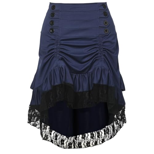 CAMDOM Viktorianischer Steampunk Rock für Damen Renaissance Mittelalter Maxirock Hohe Taille A-Linien Rüschen Lang Rock Gothic Vintage Cosplay Kostüm für Halloween und Karneval von CAMDOM