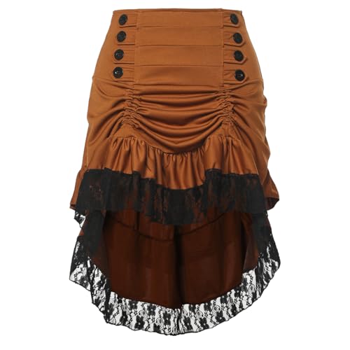 CAMDOM Viktorianischer Steampunk Rock für Damen Renaissance Mittelalter Maxirock Hohe Taille A-Linien Rüschen Lang Rock Gothic Vintage Cosplay Kostüm für Halloween und Karneval von CAMDOM