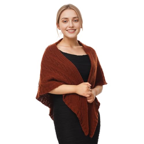 Damen Dreieckstuch Winter Herbst Strick Wrap Schal Mode Warm Damen Pullover Halstuch Cape, bronze, One size von CAMDOM