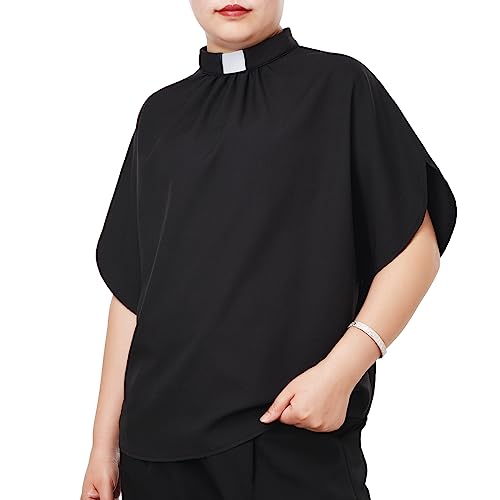 Damen Kirche Klerus Shirt Registerkarte Kragen plissiert Batwing Ärmel Bluse Top Damen Kirche Klerus Shirt Registerkarte Kragen plissiert Batwing Ärmel Bluse Top von CAMDOM