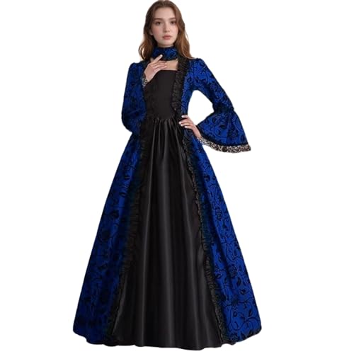 Damen Viktorianisches Partykleid Mittelalter Swing Abend Formal Outfit Satin Ausgestellte Ärmel Vintage Cosplay Kostüme von CAMDOM
