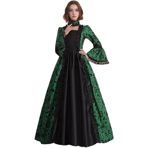 Damen Viktorianisches Partykleid Mittelalter Swing Abend Formal Outfit Satin Ausgestellte Ärmel Vintage Cosplay Kostüme von CAMDOM