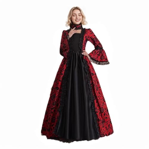 Damen Viktorianisches Partykleid Mittelalter Swing Abend Formal Outfit Satin Ausgestellte Ärmel Vintage Cosplay Kostüme von CAMDOM