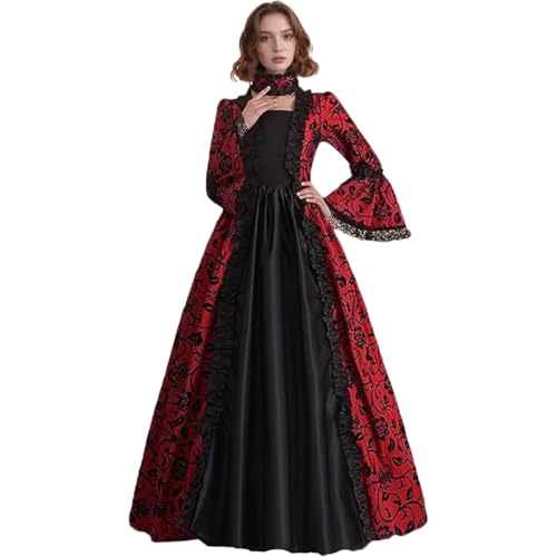 Damen Viktorianisches Partykleid Mittelalter Swing Abend Formal Outfit Satin Ausgestellte Ärmel Vintage Cosplay Kostüme von CAMDOM