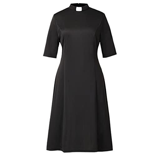 Katholische Kirche Priester Kleid für Frauen Halbarm Lose Elegantes Kleid mit Lasche Einsatz Stehkragen, Schwarz, 3X-Groß von CAMDOM