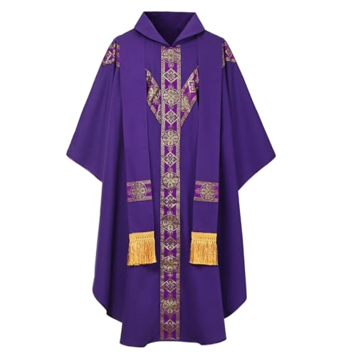 CAMDOM Klerus Priester Robe für Männer Katholische Mäntel Celebrant Chasuble Kirche Vater Ärmellos Messe Vest Liturgische Gewänder Priestergewand Taufe Kommunion Hochzeit Gottesdienst von CAMDOM