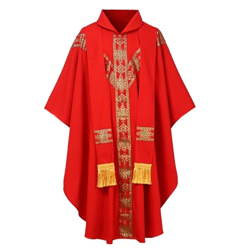 CAMDOM Klerus Priester Robe für Männer Katholische Mäntel Celebrant Chasuble Kirche Vater Ärmellos Messe Vest Liturgische Gewänder Priestergewand Taufe Kommunion Hochzeit Gottesdienst von CAMDOM