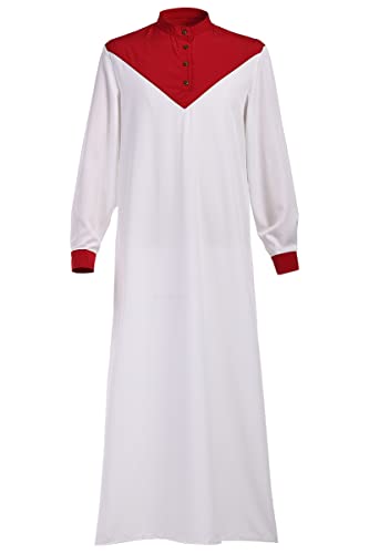 CAMDOM Mittlerer Osten arabischer Herren-Bademantel Muslimischer Kaftan Kleidung Langarm Patchwork Farbiger Thobe, weiß/rot, XXXXX-Large von CAMDOM