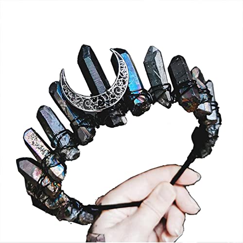 Natürliche Kristall Stein Mond Haar Hoop Göttin Krone Vintage Persönlichkeit Rohquarz Handgemachte Tiara von CAMDOM